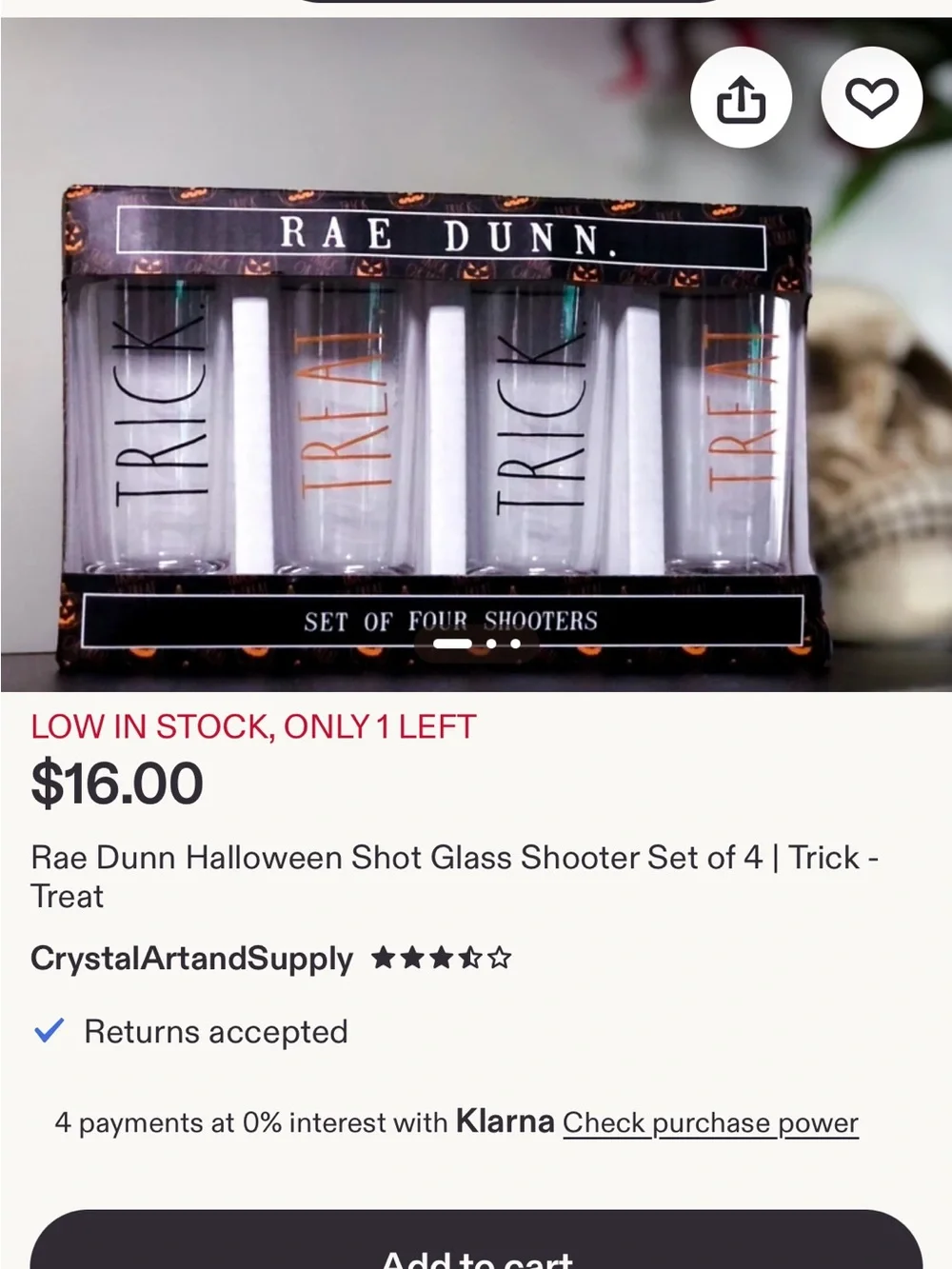 Rae Dunn Halloween Shooter Glasses Set - Orange & Black